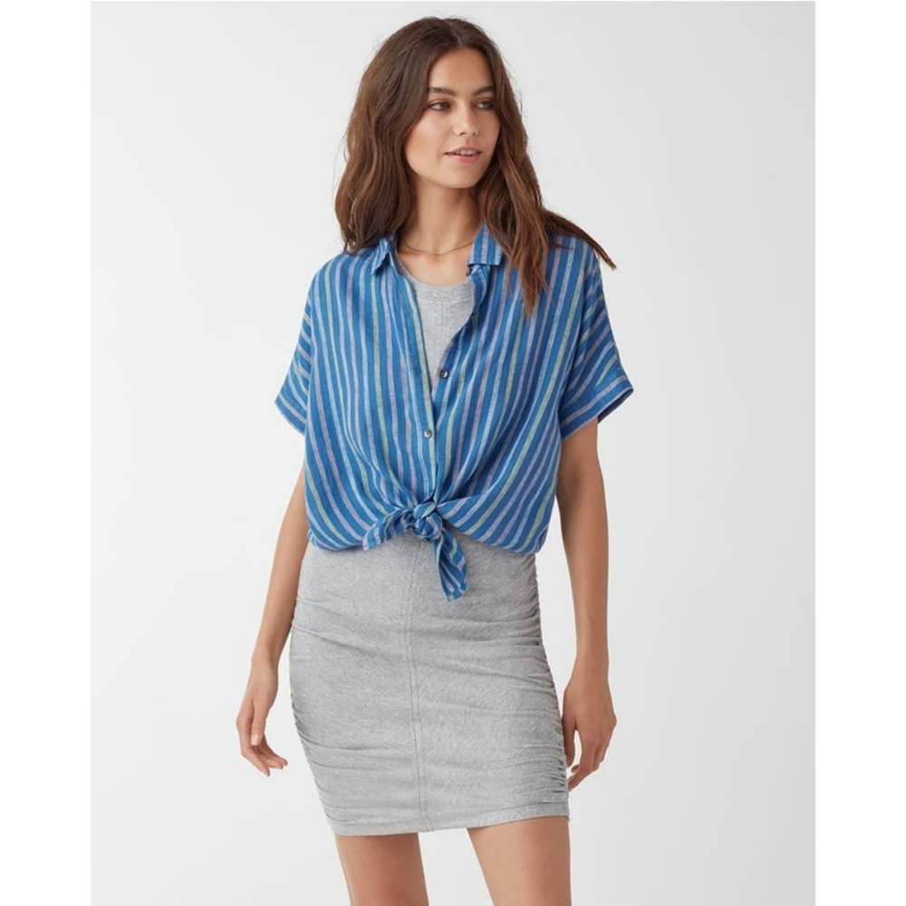 Splendid Canyon Blue Linen Stripe Button Up Top